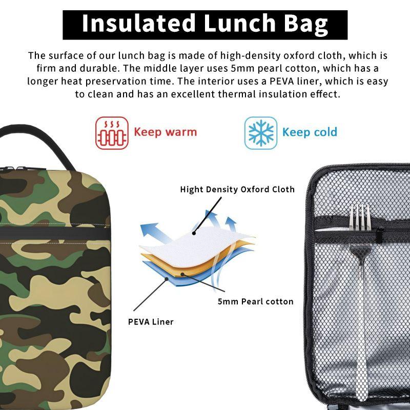 Camouflage Isolierttasche für das Mittagessen Wiederverwendbare Thermos-Lunchbox mit Seitentasche Kühlertasche für Arbeit Schule Picknick Wandern Tagesausflug