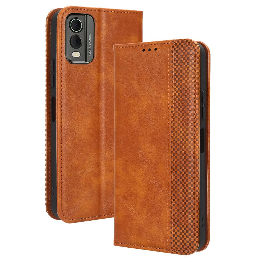 

For Nokia C32 Retro Texture PU Leather Wallet Cell Phone Case Folio Stand Protective Cover Brown