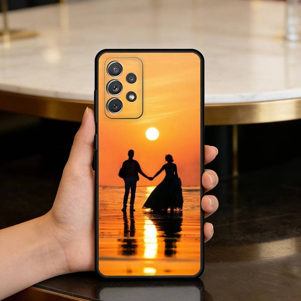 Romantic Couple Silhouettes Soft Silicone Black Cover Phone Case For Samsung Galaxy A73,A72,A71,A70,A53,A52,A51