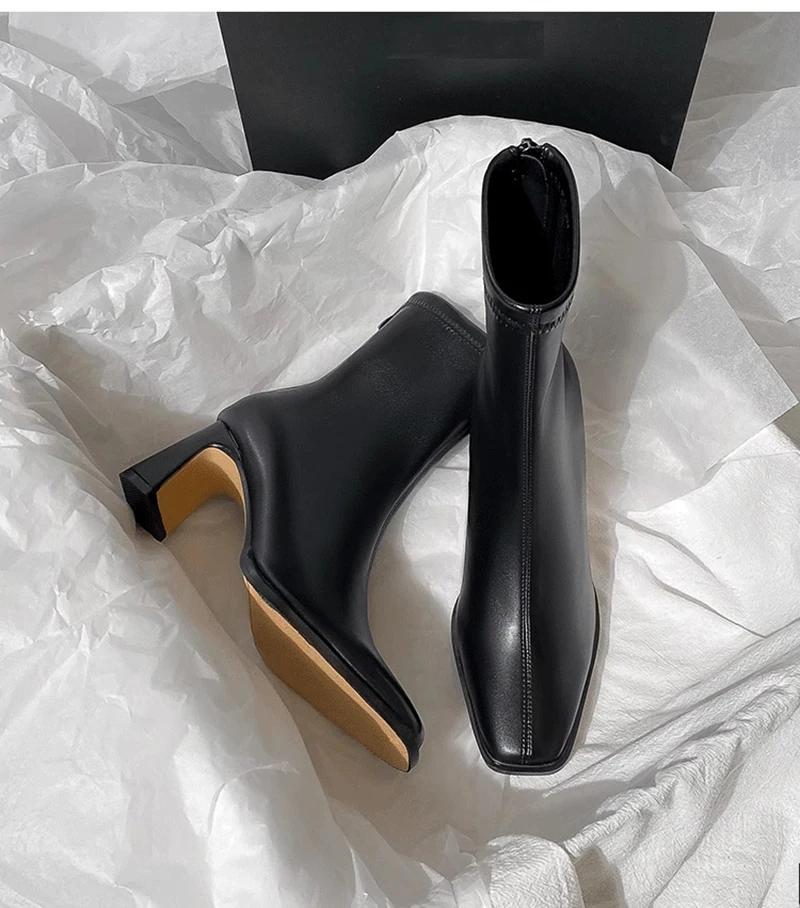 Women'S Elegant Black Square Toe Ankle Boots with Zipper Closure Comfortable High Block Heels Stylish Dress Boots for Mother Day