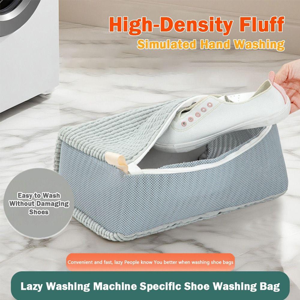 Zipper Closure Shoe Washing Bag Fluffy Chenille Shoes Cleaning Bag Durable Laundry Bag  Household