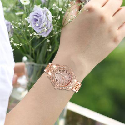 2 Pezzi/Set Orologio al Quarzo da Donna Strass Lucenti Quadrante Circolare Movimento ad Alta Precisione Orologio da Polso