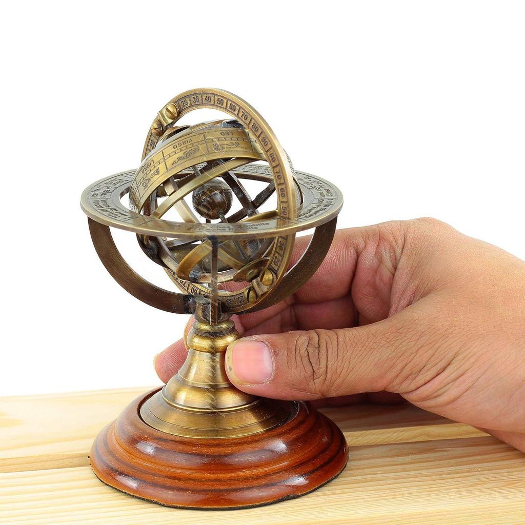 Wood Sphere Globe (floored base - 4 inch , globe size : 6 x 5 inch, Brown)