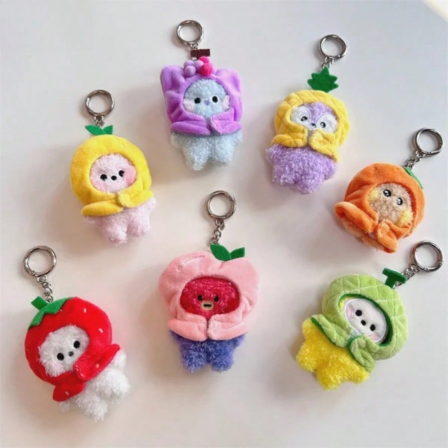 LINE FRIENDS BT21 Anime Kpop und Cartoon-Thema 9cm Mini-Plüsch Perfekte Schlüsselanhänger und Rucksackanhänger Cartoon-Frucht-Serie