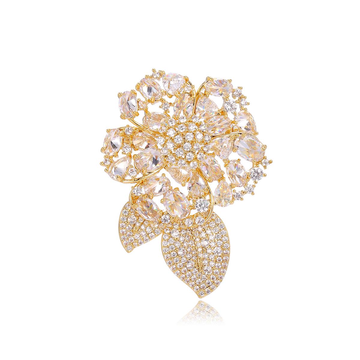 Stylish Copper Inlaid Zircon Brooch: Women s Decorative Corsage Pin for Coats