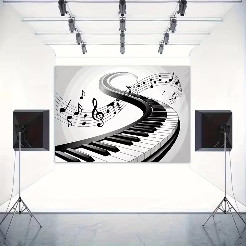 Elegant Piano & Music Notes Backdrop Black White Keyboard Concert Background
