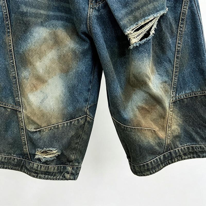 Europäische Station Sommer Neu Amerikanisch Retro Gewaschen Alt Zerrissen Jeans Locker Weite Beine Cropped Hosen Trend