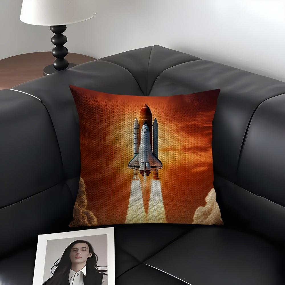 Rocket Cool Cushion Cover Natural Linen Organic Fabric DoubleSided Printing Sofa Home Decor Gift Pillow Case