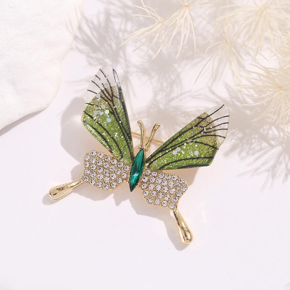 Elegant Rhinestone Butterfly Brooch - Unique Alloy Insect Lapel Pin зелёный