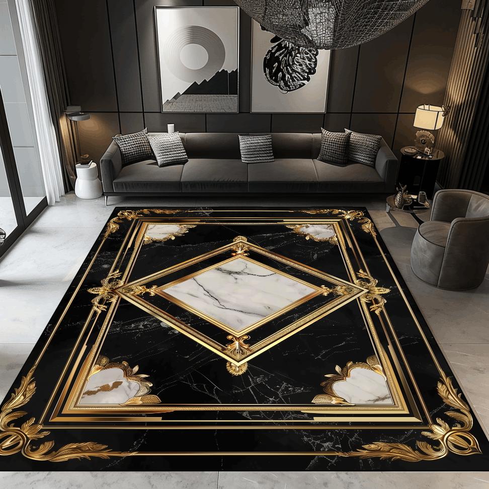 Living Room Decoration Luxury Carpets Black Golden Marble Carpet European Home Sofa Floor Mat Room Decor Doorway Hallway Rugs