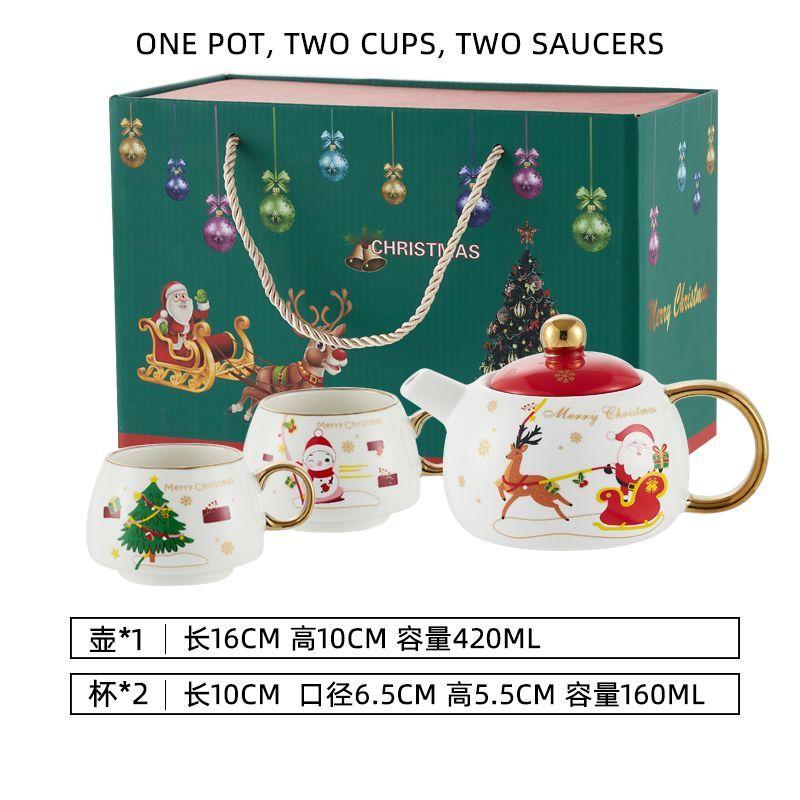 Special Gold-plated Tea Set Christmas Gift One Pot Two Cups Christmas Tea Pot Set Coffee Cup Saucer Teapots Teaware