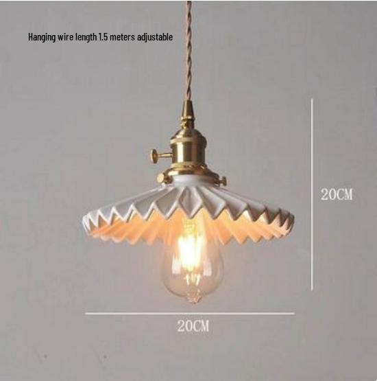 Nordic Inspired Japanese Brass & Pleated Ceramic Pendant Lamp for Restaurant, Bedroom or Dining Table