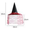 Halloween Witch Hat with Silver Buckle  Veil Kids Adult Cosplay Costume Prop Spooky Party Headwear