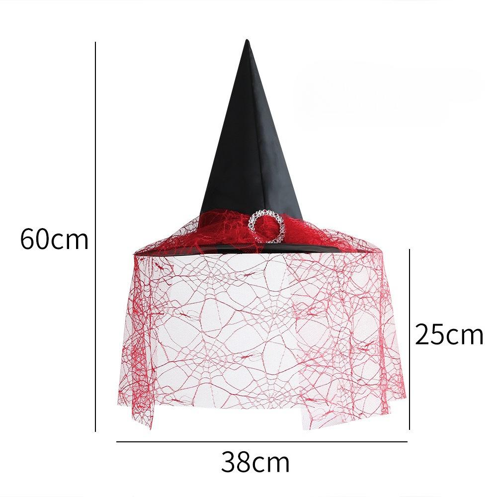 Halloween Witch Hat with Silver Buckle  Veil Kids Adult Cosplay Costume Prop Spooky Party Headwear