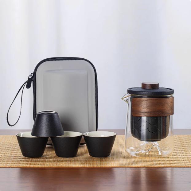 Travel Tea Set Quick Cup Portable Camping Outdoor Travel Brewing Tea Cup One Pot Three Cups Teapot