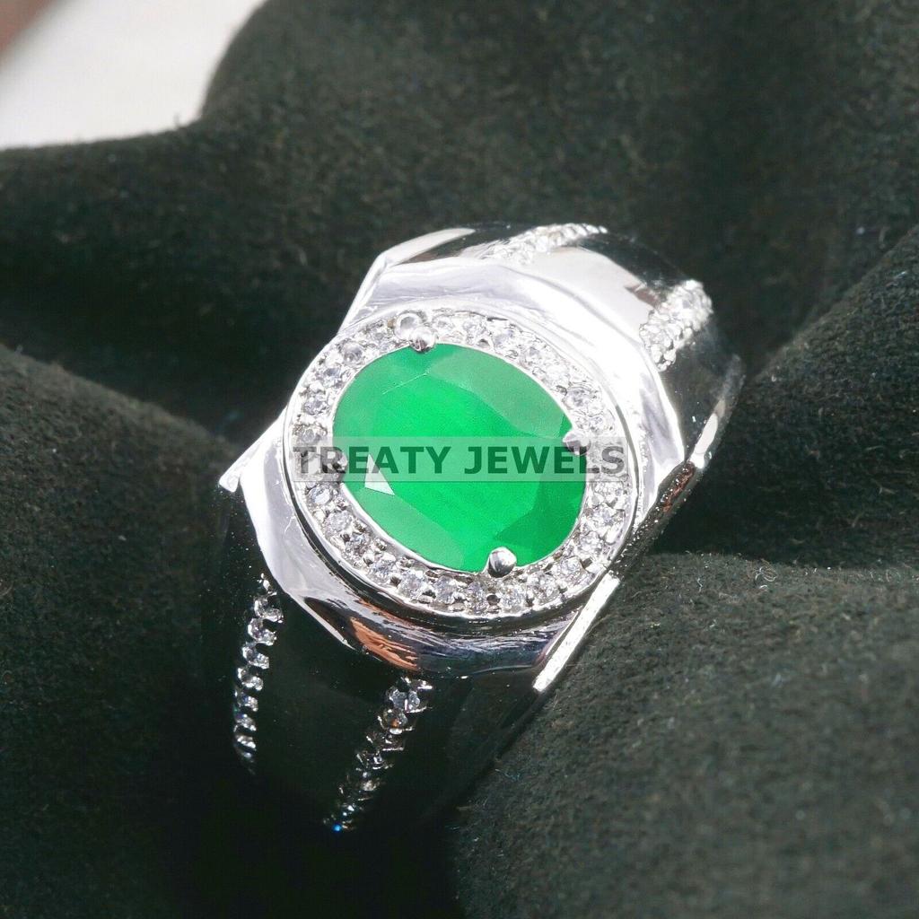 Emerald Oval Cut Gemstone With 925 Sterling Silver Ring For Men's #B37 JL375671295228