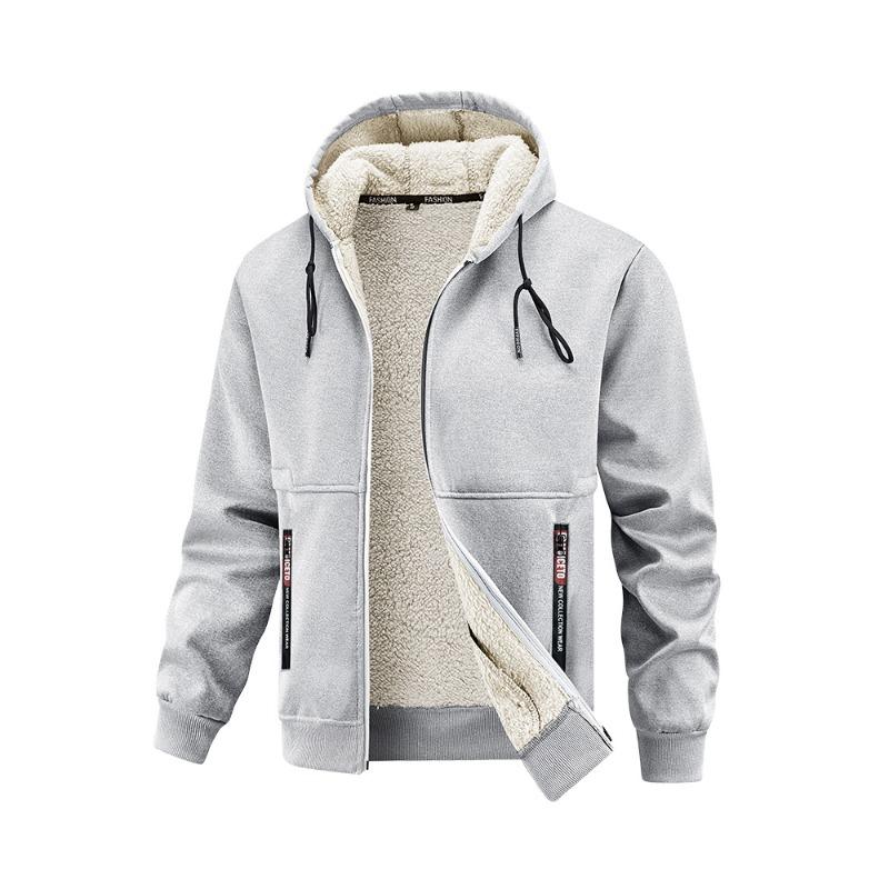 Autumn and Winter Sherpa Jacket Mens Leisure Thickened Hooded Youth Coat Jacket Tops for Men