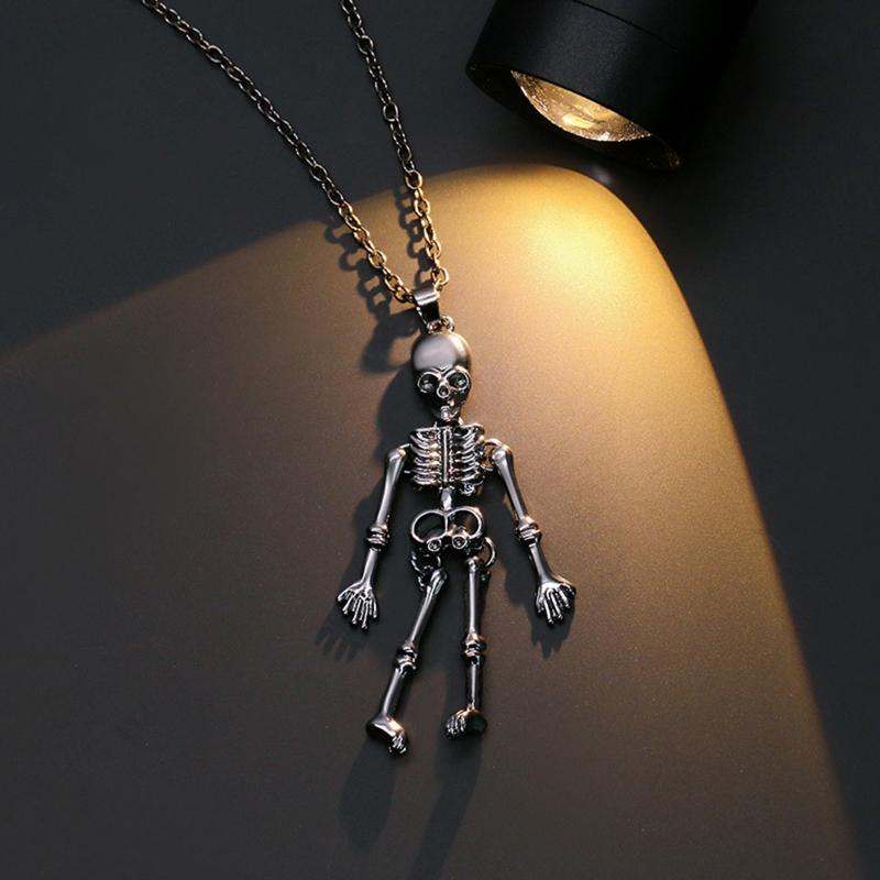 Skull Skeleton Vintage Retro Gothic Punk Rock Biker Halloween Pendant Necklace Hold Hands Skull Necklace Jewelry Gift