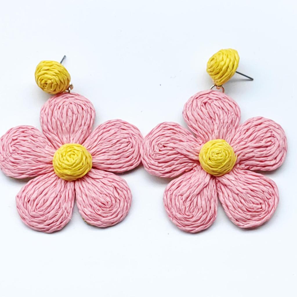 Hand-Woven Raffia Flower Earrings: Colorful, Sweet, Exaggerated Drops