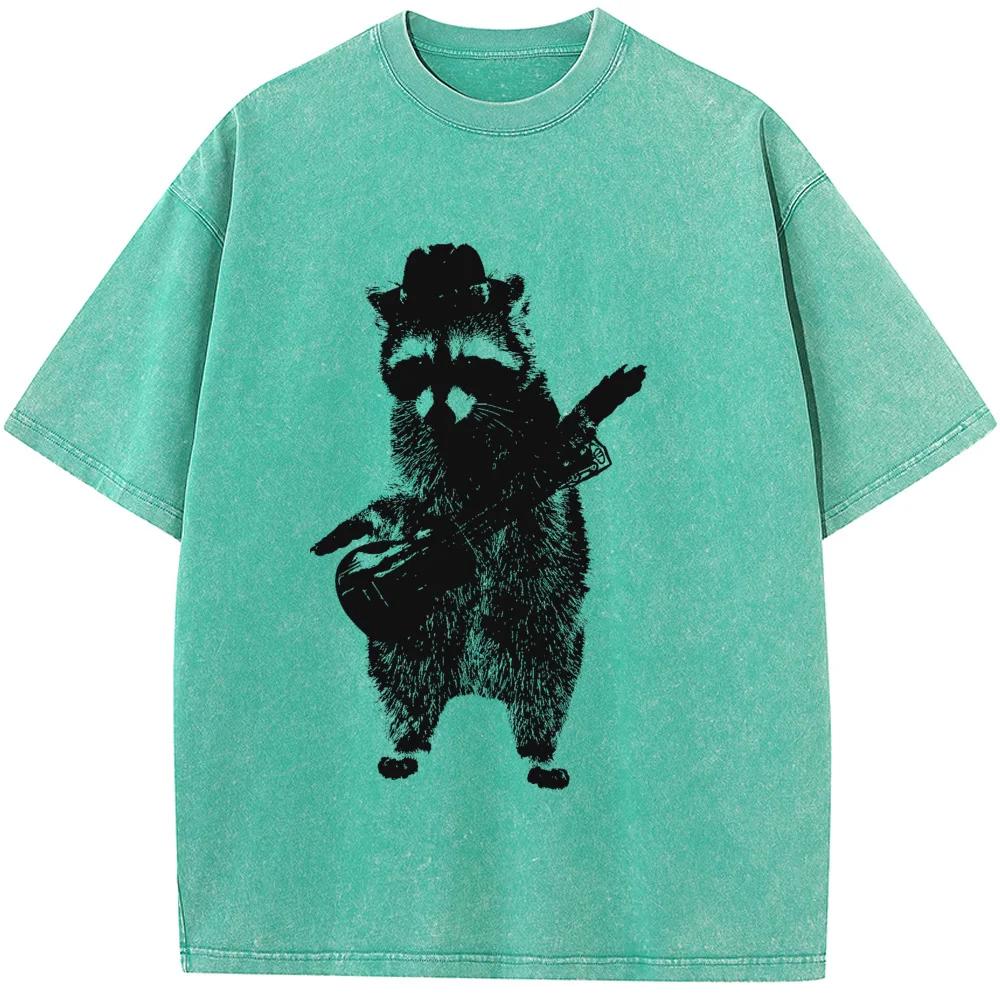 Trash Panda Raccoon Printed Trendy Tshirt Men Casual Cotton Short Sleeve T-shirts Of High-Quality Washed Old Tshirt