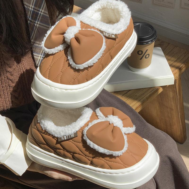 Schleife Baumwollpantoffeln Winter warm Samt Mode wasserdicht Outdoor-Tragen Indoor Zuhause weniger Herz Tasche und Baumwollschuhe