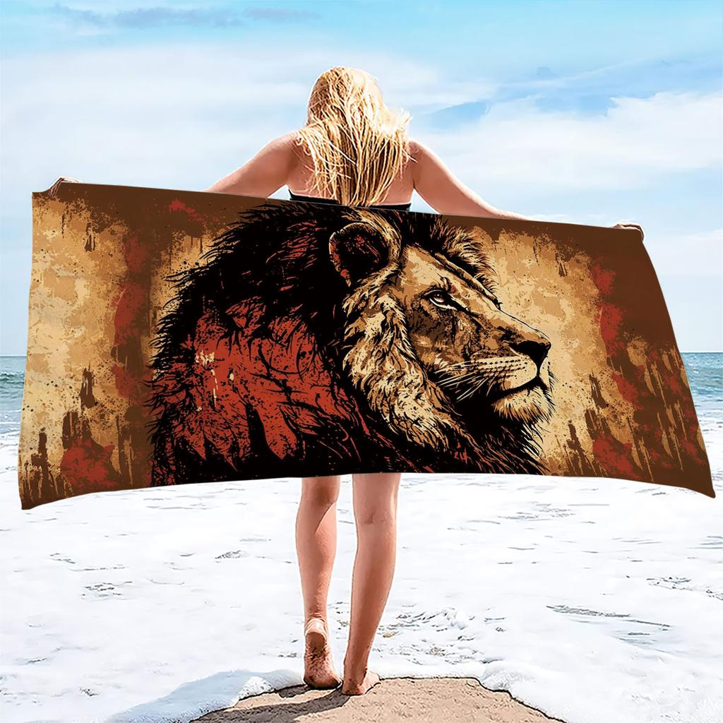 1Pc Lion Print Towel Sports Quick-Drying Super Absorbent Camping Towel Super Soft Lightweight Gym Swimming Yoga Beach Towel