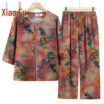 Elderly Women's Floral Print Summer Cardigan Set
