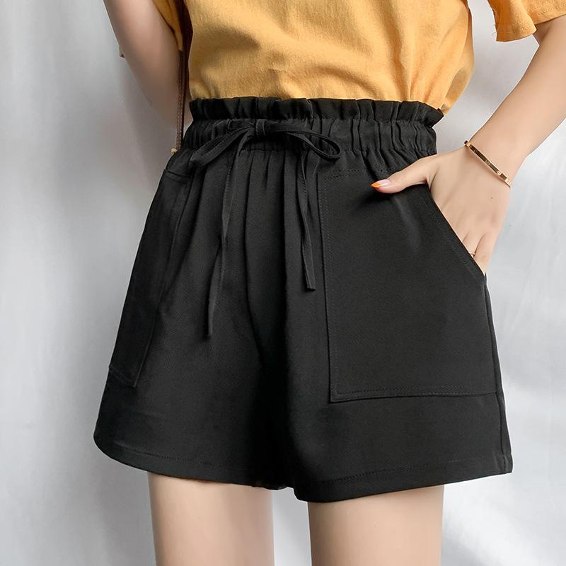 Summer Elegant High Waist Shorts Women Casual Solid Wide Leg Loose Short Pants Bottom Pocket Trousers A-line Pants