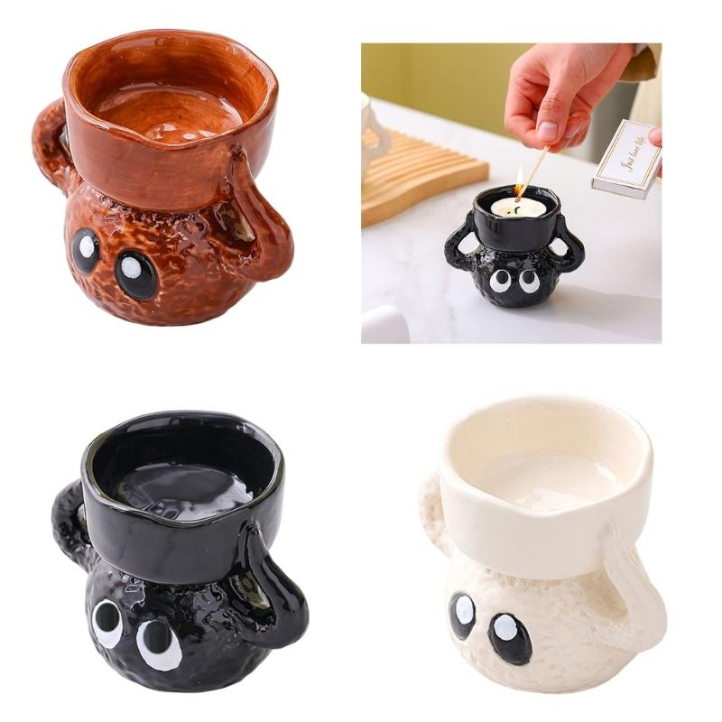 Unique Small Cartoon Briquette Candle Holder Ceramics Tealight Candle Stand for Home Decors Living Room or Bedroom