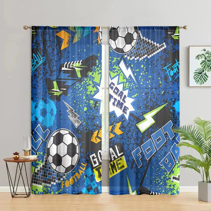 

2 Pieces, Fashionable Cartoon Football Curtains - Semi Blackout - Suitable for Living Room, Bedroom, Kitchen, Home Decoration W150CM H166CM&Rod pocket