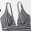 Sweet Striped V-Neck Backless One-Piece Swimsuit by Xingcheng