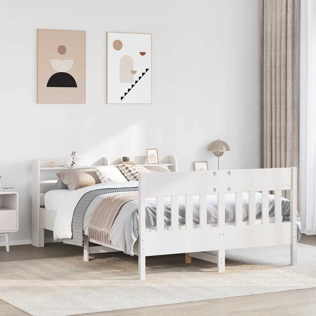 Solid Wood Bed without Mattress White 135 x 190 cm Pine Wood