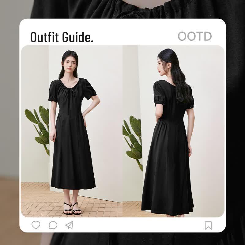 EICHITOO Women's Elegant Short-Sleeve Black Midi Dress