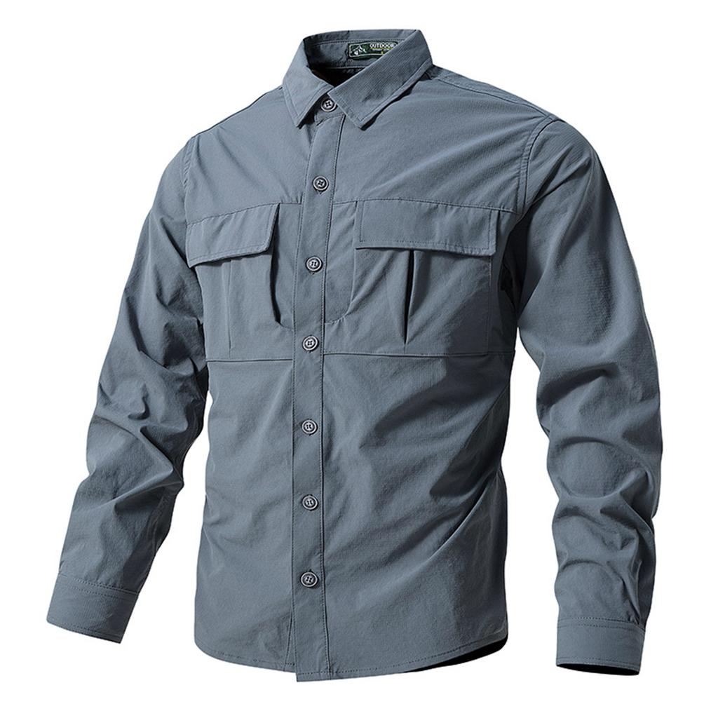 Men's Long Sleeve  Shirt Multi Pockets Casual Breathable Work Fishing Clothes Outdoor Sports Dry Hiking Shirt