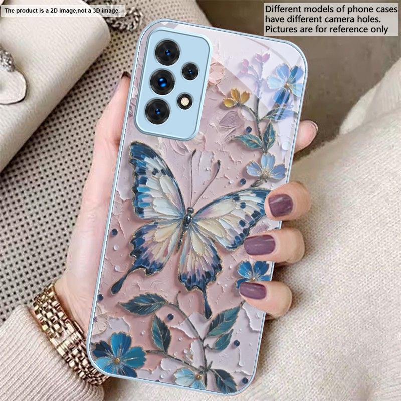 Elegant pink butterfly For Samsung A20 30 22 23 24 25 26 A31 32 33 34 A35 42 A50 51 52 53 54 55 56 70 71 72 73 glass phone case