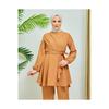 Women's Double Breasted Collar Belted Hijab Crepe Suit