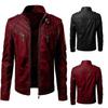 2022 Winter Men's European Leather Jacket with Splicing and Stand Collar