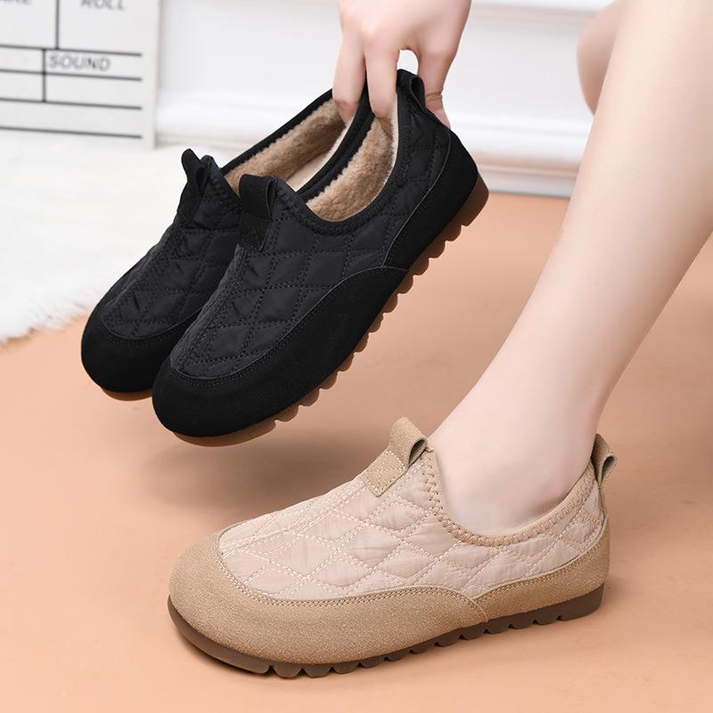 Old Beijing Winter Cloth Shoes Women's Velvet Soft-soled One-pedal Cotton Shoes Casual Fashion Versatile Warm Flat-soled Doudou Shoes