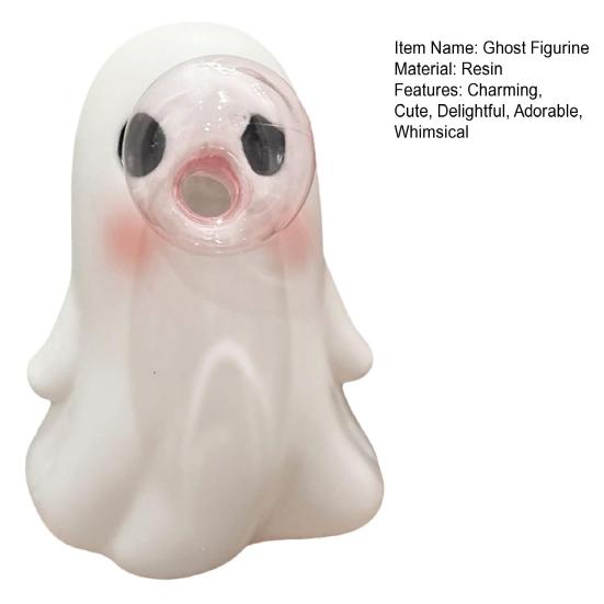 Halloween Ghost Figurine Pink Bubble Gum Ghost Statue Resin Tabletop Ornament for Home Office Shelf Tiered Tray Decor