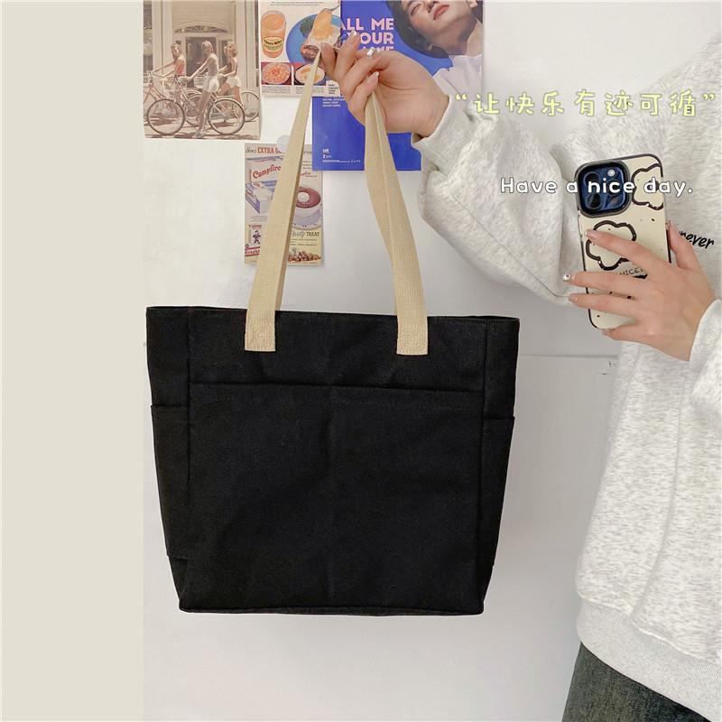 Large Capacity Canvas Tote Bag Urban Minimalist Style Shoulder Handbag