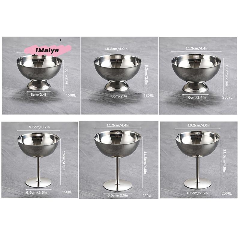 M-304 Stainless Steel Dessert Cup Ice Cream Cups Salad Goblet Retro High Base Bowl for Fruit Yogurt Snack Dish Bar Dinnerware