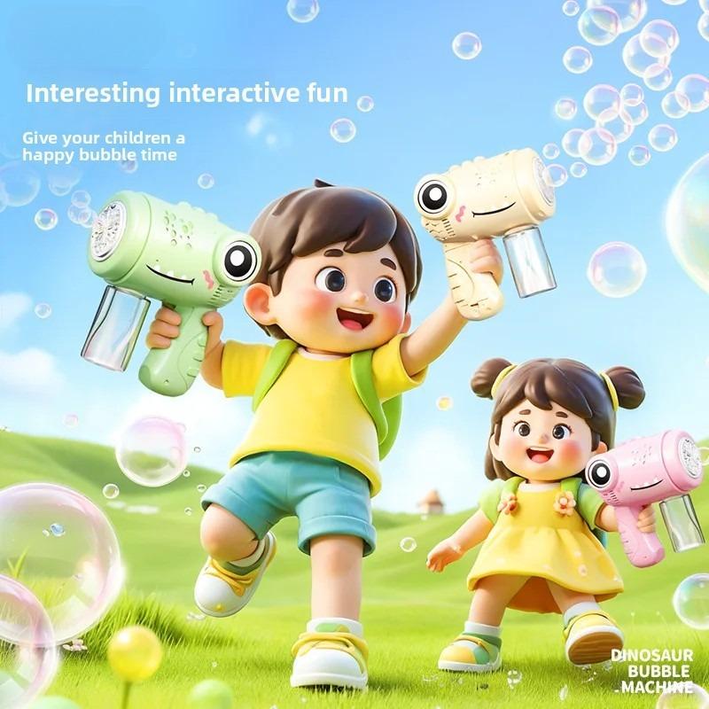 The Latest Leak Free Cartoon Dinosaur Hand Bubble Gun, Fully Automatic Multi Hole Light Bubble Machine, Children'S Gift Toys