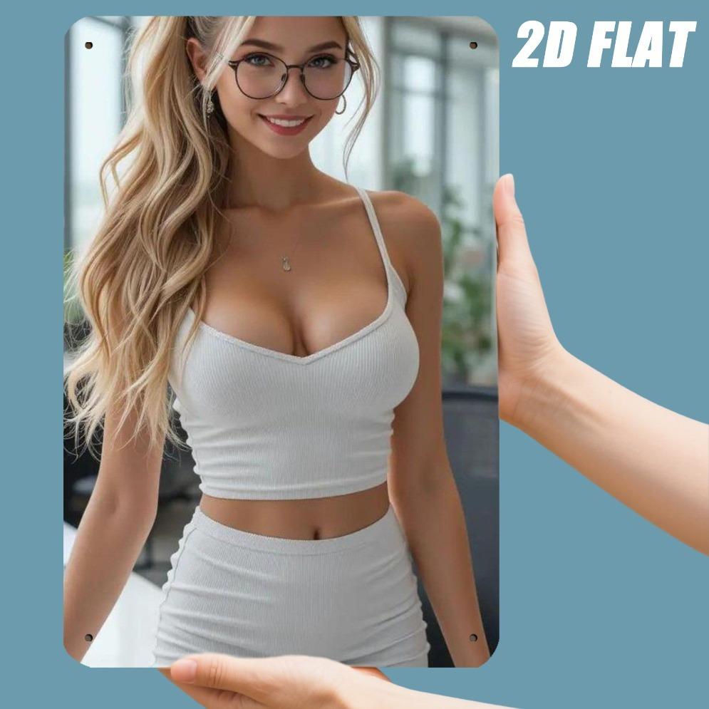 JIT Retro Metal Iron Sign Men's Cave Home Bar Office Decor - Golden Long Hair White Camisole Dress Logo Wall Mural Plaq