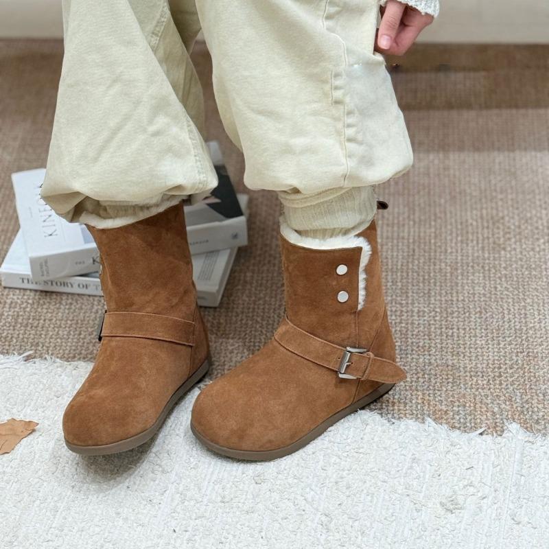 Fleece thickened snow boots women's winter warm cotton shoes are super good-looking, versatile and comfortable round head belt buckle short boots