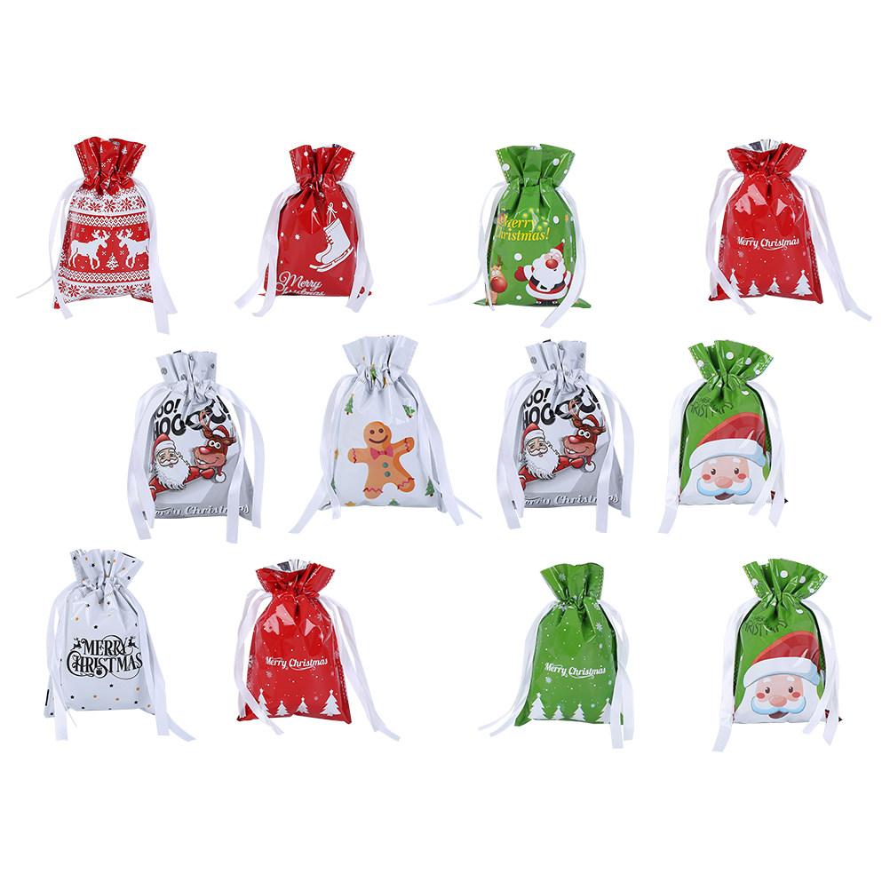 12Pcs Gift Christmas Plastic Drawstring C Y Wrapping Drawstring Bags Bags Xmas Gift Containers Storage Pouches