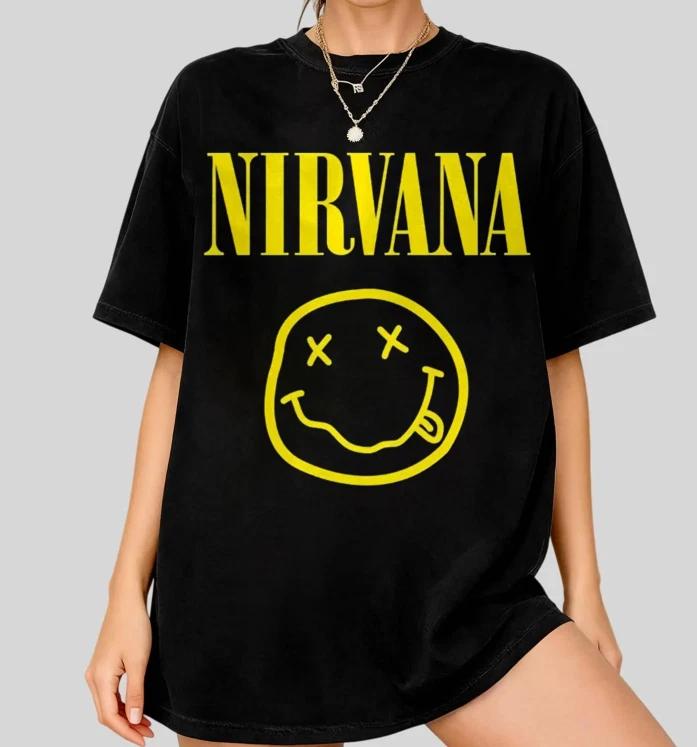 Nirvana Smiley Face Tee, Kurt Cobain Fan Gift S