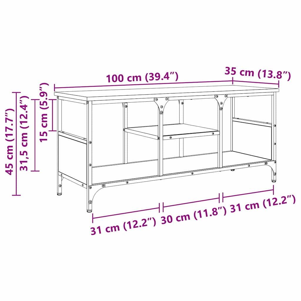 TV Stand Artisan Oak 100 x 35 x 45 cm Engineered Wood and Iron