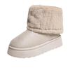 New thick-soled round head flip hairy short snow boots muffin bottom warm piled thickened cotton boots