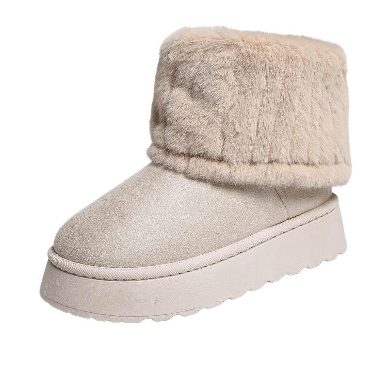 New thick-soled round head flip hairy short snow boots muffin bottom warm piled thickened cotton boots