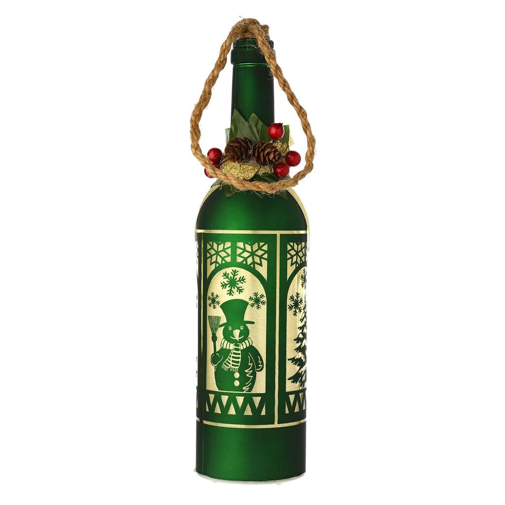 Regal Tidings Glass LED Bottle - Christmas Windows Green